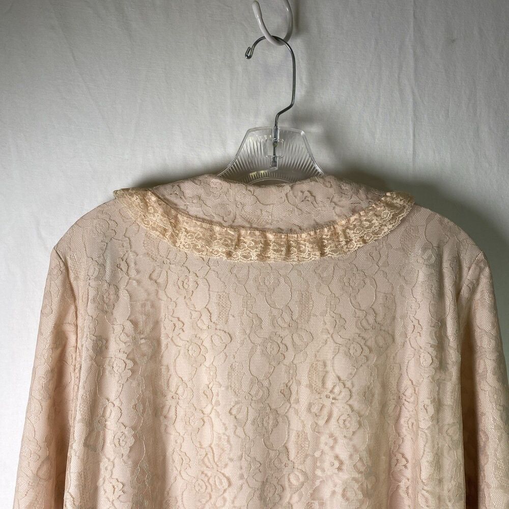 Vintage 1960s Womens Long Lace Robe Romantic Beige Pink (See Measurements) - Picture 16 of 16